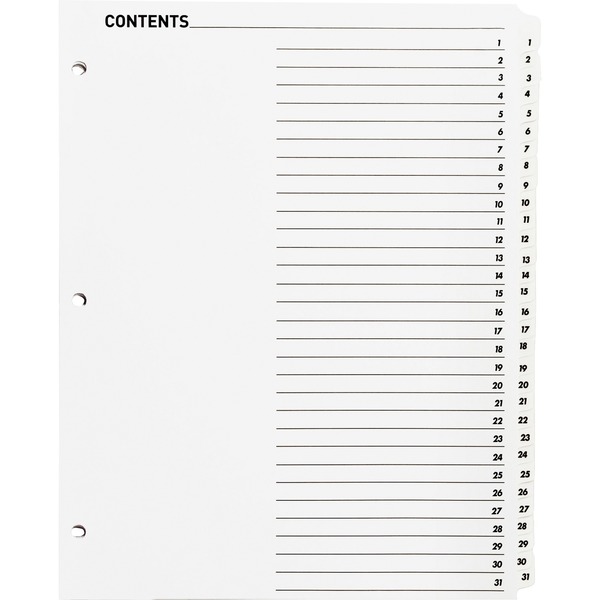 Business Source Table of Content Quick Index Dividers Printed Tab(s), PK31 05859